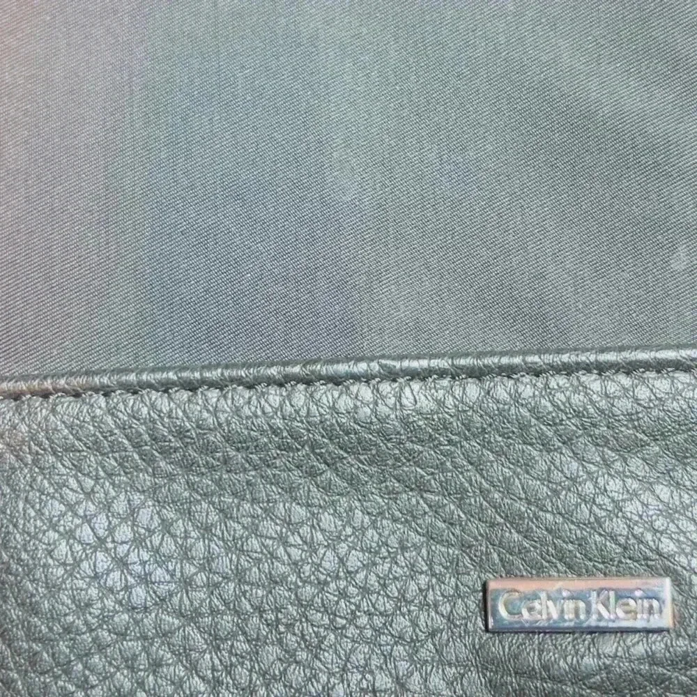 Calvin Klein Nylon Flap Messanger Black Bag W/Pebble Faux Leather Trim